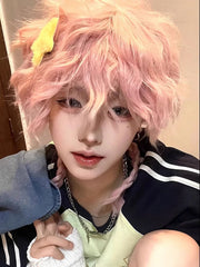 Pink Ouji Style 38CM Length Wavy Wig With Bangs