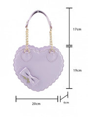 PU Purple Cookie Bag for Lolita with Heart Design Featuring Decorative Bow and Zipper Detail in S/L Size