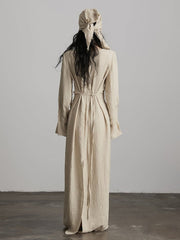 Urban Goth Light Apricot Irregular Cowl Neck Long-Sleeve Loose Dress with Slit Design