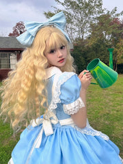 Plus Size Friendly Blue Short Version Maid One Piece + Apron Alice in Wonderland Vibes