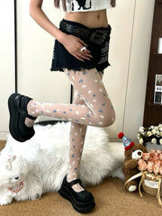 White Y2K Star And Lightning Details Tights
