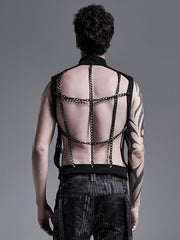Men's Black Punk Personality Chain Hollow-Out Vest