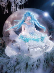 White & Blue Princess Lolita JSK Dress with Layered Ruffle Skirt and Bow Accents