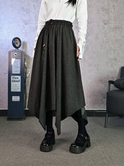 Gray Elastic Waist Handkerchief Hem Skirt with Woven Waist Cord for Fall/Winter