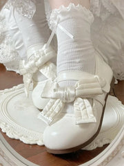Sweet Style Mary Jane Flats - Lolita Inspired with Bow Decor and Heart Detail Velcro Strap