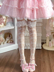 White Moon and Bowknots Pattern Lace Cuffs Sweet Lolita Underknee/Overknee Stockings