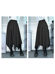 Gray Elastic Waist Handkerchief Hem Skirt with Woven Waist Cord for Fall/Winter