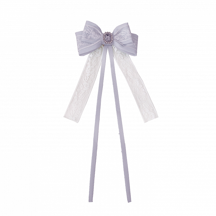 Taro Purple Jirai Kei Lace Bowtie with Rhinestone Decoration