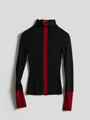 Urban Goth Black & Red Color-Block Design Knit Long-Sleeve Top