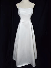 Vintage White Satin Spaghetti Straps Gown Wedding Dress