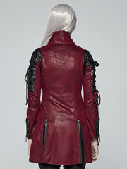 Red Punk Rubberized Faux Leather Windbreaker
