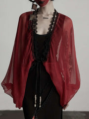 Urban Goth Red Sheer Ruffled Cardigan with Shell Cord Details