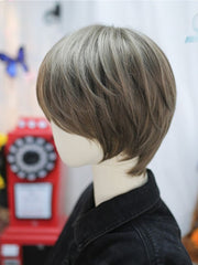 Light Brown Chin Length Synthetic  Boy Style Wig