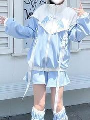 Tenshi Kawaii Landmine Style Light Blue Set - Fox Ears Hoodie with Detachable Sleeves, Shorts, & Leg Warmers