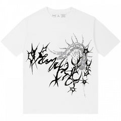 White/Black Gothic Dark Aesthetic T-Shirt with Centipede Print