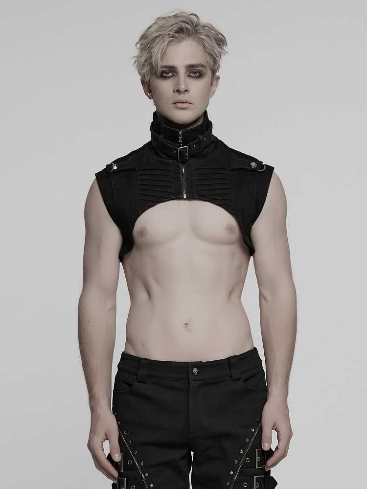 Black Men's Punk Denim Ultra Short Vest