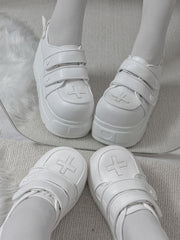 White Yami Kawaii Cross Design Platform Shoes