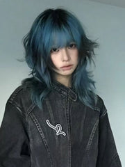 Ouji Style 55CM Blue Highlight Short Wig with Bangs