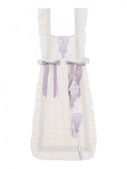 Wisteria Floral Print Purple Han Lolita Dress + Beige Apron with Tassel Beaded Charm