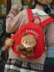 Red Cute Backpack With A Detachable Red Panda Plushie