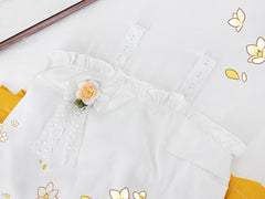 White & Yellow Lace Bowknot Detail Girl and Sunflower Print Dress