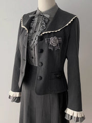 Dark Gray Jirai Kei Flat Collar Ruffled Blazer