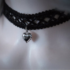 Silver Heart Pendant Black Choker