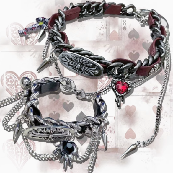 Y2K Red/Black Heart-shaped Rhinestone Decorated Choker/Bracelet