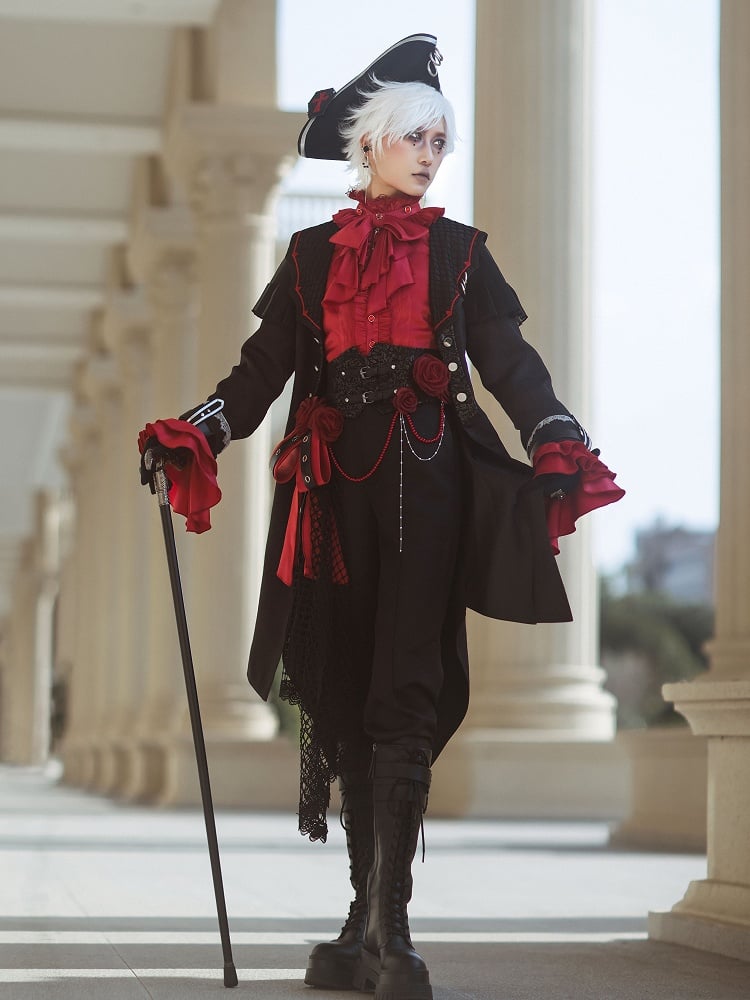 Clearance - Gothic Black and Red Train + Flower Bead Chain Accessory