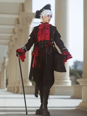 Clearance - Gothic Black and Red Train + Flower Bead Chain Accessory