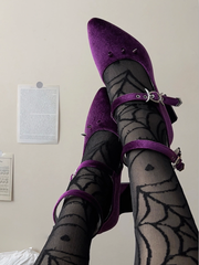 Punk Silver Studs Purple Witch Lolita Velvet High Heels