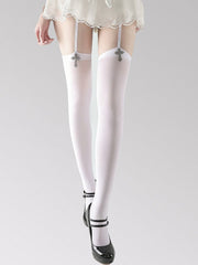 Gothic Style White/Black Metal Cross Suspender Stockings