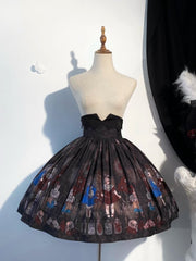 White Long Version Bat Wings High Waist Dark Dolls Print Lolita Skirt