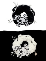 Black/White Skeleton Applique Gothic Plush Scrunchie