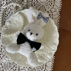 White Overknee Stockings with Black and White Plaided Ruffle Trim/Plush Rabbit Leg Loop