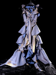 Purple Ruched Design Flounce Hem Vintage Dress