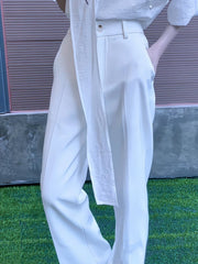 White Ouji Lolita High-waisted Slight Flare Pants with Button Closure & Zipper Fly