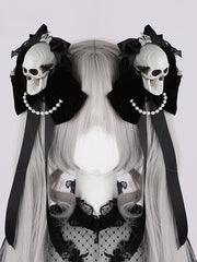 Rhinestoned Crown Black Gothic Halloween Skeleton Bowknots Hairclips