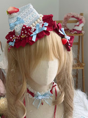 Sweet Lolita Blue Triangular Cake Mini Hat with Red Bow