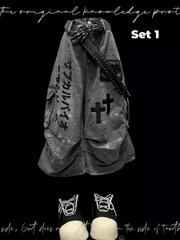 Wasteland Punk Light Blue Cross Appliques Distressed Wide-leg Cargo Jeans