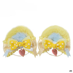 Yellow & Blue Lolita Sweet Plush Bear Ear Bowknot Hairclip/Hairband/KC/Mini Hat With Clips