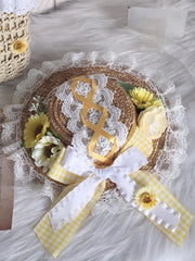 Yellow Flowers Bow Lace Mini Straw Hat