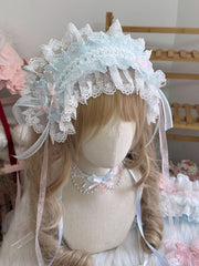 Pink & Blue Sweet Lolita Ruffled Hairband with Cherry Blossom Decorations