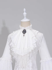 White Vintage Elegant Cascading Ruffles Lace Jabot Tie