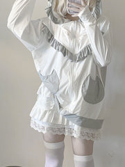 White & Gray Kitty Ear Sun Protection Hooded Jacket