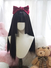 Black Hime Cut 60CM Long Straight Wig With Full Bangs