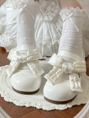 Sweet Style Mary Jane Flats - Lolita Inspired with Bow Decor and Heart Detail Velcro Strap