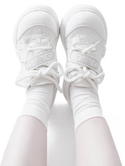 White Yami Kawaii Cross Applique Crisscross Velcro Strap Closures  Platform  Sneakers