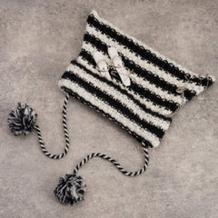 Heart Buckles Gothic Black and White Striped Knitted Hat with Chain
