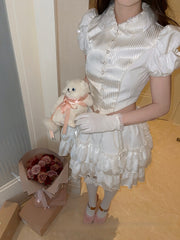 White Striped Puff Sleeves Gothic Lolita Blouse